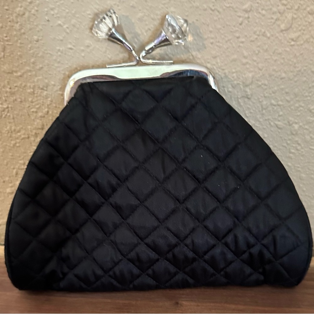 Kate Landry Black Quilted Satin Formal Clutch